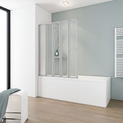Pare-baignoire pliant 115x140 cm verre synthétique, paroi de baignoire 5 volets écran de baignoire pivotant Softline profilé alu argenté Schulte