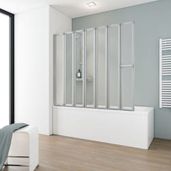 Pare-baignoire pliant 159x140 cm verre synthétique, paroi de baignoire 7 volets écran de baignoire pivotant Softline profilé alu argenté Schulte
