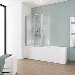 Schulte pare-baignoire 152x140cm paroi de baignoire 3 volets pivotants porte-serviette verre synthétique 3 mm alu argenté