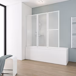 Schulte pare-baignoire 152x140cm paroi de baignoire 3 volets pivotants porte-serviette verre synthétique 3 mm Softline blanc
