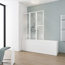 Schulte pare-baignoire 127x140cm paroi de baignoire 3 volets pivotants porte-serviette verre synthétique 3 mm Softline  blanc