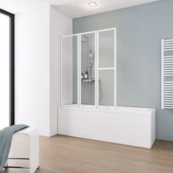 Pare baignoire, 3 volets, verre 3 mm, profilé blanc Lors d'une rénovation, cette solution s'avère idéale pour associer bain e ...
