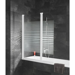 Pare-baignoire pivotant, 114 x 140 cm, paroi de baignoire 2 volets, écran de baignoire, décor rayures horizontales, profilé blanc, Komfort Schulte