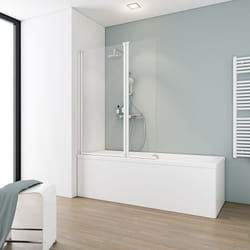 Pare-baignoire pliant 100 x 130 cm, paroi de baignoire 2 volets Schulte cran de baignoire pivotant Komfort, verre transparent, profilé blanc