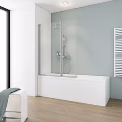 Description générale Ce pare-douche rabattable avec 2 volets en verre transparent de 5 mm et profilé en aluminium argenté vou ...