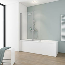 Pare-baignoire pliant 100 x 130 cm, paroi de baignoire 2 volets Schulte cran de baignoire pivotant Komfort, verre transparent, profilé alu argenté