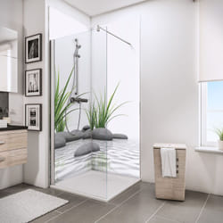 Lot de 2 panneaux muraux 90 x 210 cm, revêtement pour douche et salle de bain, DécoDesign PHOTO, Schulte, Pierres zen et herbes