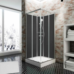 Cabine de douche intégrale 90 x 90 x 204 cm, cabine de douche complète Schulte avec portes coulissantes, parois fixes, Rimini
