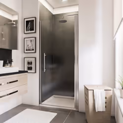 Porte de douche pivotante New Style, profilé aspect chromé Une porte de douche pivotante est la solution classique et idéale  ...