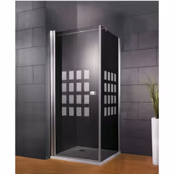 Porte de douche pivotante + paroi fixe, Profilé aspect chromé, verre sérigraphié Combinée avec une paroi latérale, cette port ...