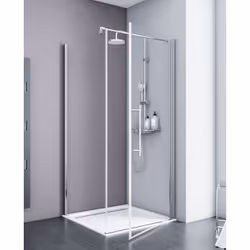 Porte de douche pivotante + paroi fixe, Profilé aspect chromé, verre anticalcaire Combinée avec une paroi latérale, cette por ...