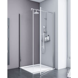 Porte de douche pivotante + paroi de retour fixe, verre transparent 5 mm anticalcaire, profilé aspect chromé, Style 2.0, Schulte, 80 x 80 x 193 cm