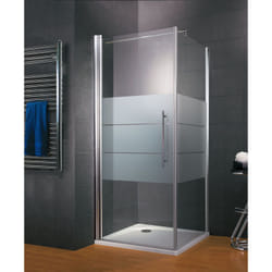 Porte de douche pivotante + paroi de retour fixe, verre 5 mm anticalcaire, profilé aspect chromé, Style 2.0, Schulte, Verre sablé au milieu (dépoli