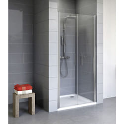 Portes de douche battantes, verre 5 mm transparent anticalcaire, profilé aspect chromé, Style Schulte 70 x 192 cm