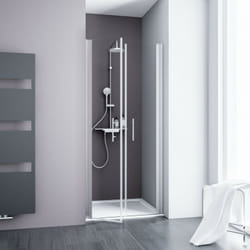 Portes de douche battantes, verre 5 mm transparent anticalcaire, profilé aspect chromé, Style, Schulte, 80 x 192 cm