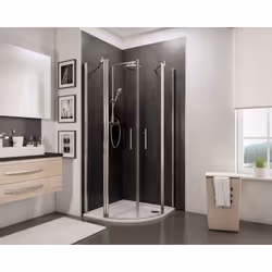Cabine de douche avec accès d'angle arrondi avec portes de douche battantes, NewStyle Schulte, verre anticalcaire sablé au mi ...