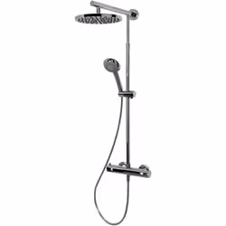 Colonne de douche réglable en hauteur avec thermostat intégré, pommeau rond orientable, douchette à main ronde, aspect chromé ...