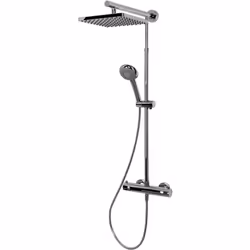 Colonne de douche réglable en hauteur avec thermostat intégré, pommeau carré orientable, douchette à main ronde, aspect chrom ...