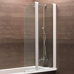 Pare-douche rabattable avec 2 volets, profilé blanc, verre transparent L'indispensable dans une petite salle de bains et le b ...