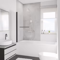 Description générale Le pare-douche rabattable en verre transparent anticalcaire de 5 mm avec profilé noir est l'accessoire i ...