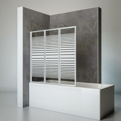 Schulte - Pare-baignoire pliant, pivotant, 127 x 120 cm, sans percer 3 volets, verre 3 mm, décor sérigraphié rayures horizontales, profilé alu argenté