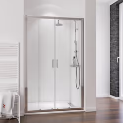 Porte de douche coulissante, 4 éléments Une paroi coulissante est un modèle pratique que l'on retrouve dans de nombreuses sal ...