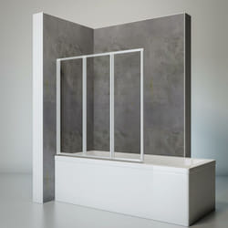 Pare-baignoire pliant, pivotant, 127 x 120 cm, sans percer Schulte 3 volets, verre transparent 3 mm, profilé alu argenté