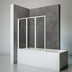 Pare-baignoire pliant, pivotant, 127 x 120 cm, sans percer Schulte 3 volets, verre transparent 3 mm, profilé blanc