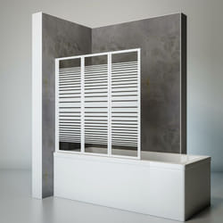Pare-baignoire pliant, pivotant, 127 x 120 cm, sans percer, Schulte, 3 volets, verre 3 mm, décor sérigraphié rayures horizontales, profilé blanc
