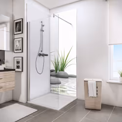 Pack de 2 panneaux de revêtement mural+ 3 Profilés alu, DécoDesign PHOTO, Pierres zen et herbes + panneau blanc Vous souhaite ...
