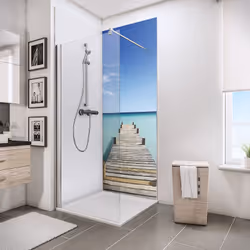 Pack de 2 panneaux de revêtement mural+ 3 Profilés alu, DécoDesign PHOTO, Ponton de Maldives + panneau blanc Vous souhaitez r ...
