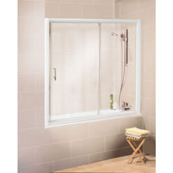 Pare-baignoire intégral coulissant, paroi de baignoire Schulte 2 volets, verre transparent, encadrement blanc, 150 x 150 cm