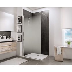 Paroi de douche à l'italienne, profilé aspect chromé, paroi fixe Walk In, NewStyle Schulte traitement anticalcaire, décor Brouillard, verre 5 mm, 100