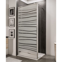 Paroi de douche à l'italienne avec retour pivotant, profilé aspect chromé, paroi fixe Walk In style industriel, NewStyle Schulte traitement