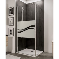 Paroi de douche fixe à l'italienne avec retour pivotant, profilé aspect chromé, Walk In style industriel, NewStyle Schulte, anticalcaire, décor