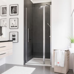 Porte de douche pivotante sur paroi fixe, verre transparent anticalcaire, NewStyle Schulte profilé mural aspect chromé, 90 x 192 cm