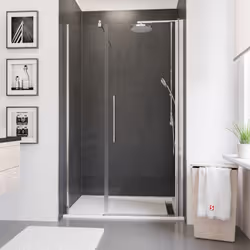 Description générale Cette porte de douche battante, combinée avec une paroi fixe, est conçue pour optimiser votre espace de ...