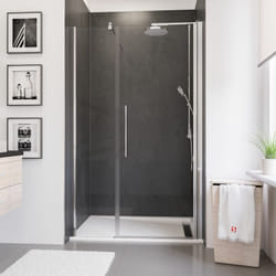 Porte de douche batttante, verre 5 mm anticalcaire, grande niche, Style 2.0 Schulte profilé mural aspect chromé, 120 x 192 cm