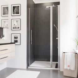 Porte de douche pivotante sur paroi fixe, verre transparent anticalcaire, NewStyle Schulte, profilé mural aspect chromé, 100 x 192 cm