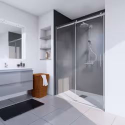 Porte de douche coulissante, verre transparent anticalcaire, profilé à clipser aspect chromé La paroi de douche coulissante S ...