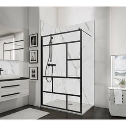 Paroi de douche à l'italienne Schulte NewStyle Atelier - Profilé noir à clipser - Paroi fixe Walk In style industriel - Verre 6 mm anticalcaire - 120