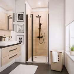 Schulte porte de douche pivotante 100x192cm avec paroi fixe verre 5 mm anticalcaire style industriel + transparent noir