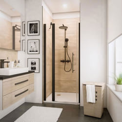 Schulte porte de douche pivotante 100x192cm avec paroi fixe verre 5 mm anticalcaire style industriel + transparent noir