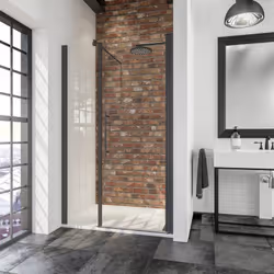 Porte de douche batttante pour grande niche, profilé noir, verre anticalcaire Une porte de douche pivotante est une solution  ...