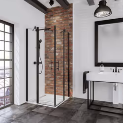 Portes de douches battantes en U avec 2 parois latérales, profilé noir La cabine de douche en forme de U peut être intégrée l ...