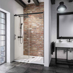Porte de douche coulissante, verre 6 mm anticalcaire, style atelier industriel, profilé noir, Newstyle Schulte 140 x 200 cm