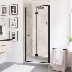 Porte de douche pivotante-pliante, verre 5 mm transparent anticalcaire, profié noir, style industriel Schulte 80 x 190 cm