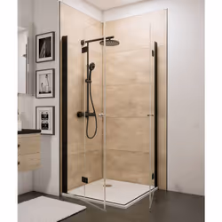 Cabine de douche avec accès d'angle droit avec portes de douche pivotantes-pliantes, profilés noirs, verre transparent antica ...