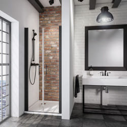 Portes de douche battantes, verre 5 mm transparent anticalcaire, style atelier industriel, profilé noir Schulte 70 x 192 cm