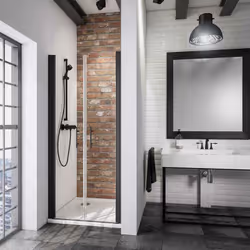 Portes de douche battantes, profilé noir, verre transparent anticalcaire Une porte de douche battante est la solution idéale  ...